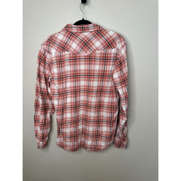 Lucky Brand Mens Orange & White‎ Plaid Flannel Medium Long Sleeve Snap Button - Picture 6 of 8